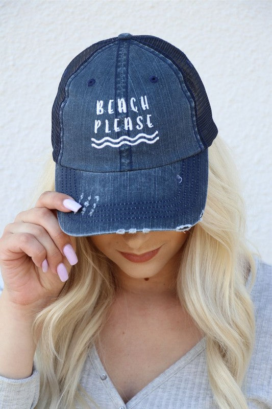 Beach Please Embroidered Trucker At