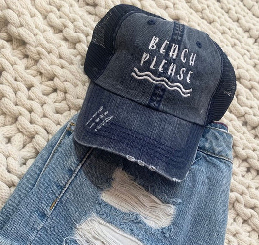 Beach Please Embroidered Trucker At