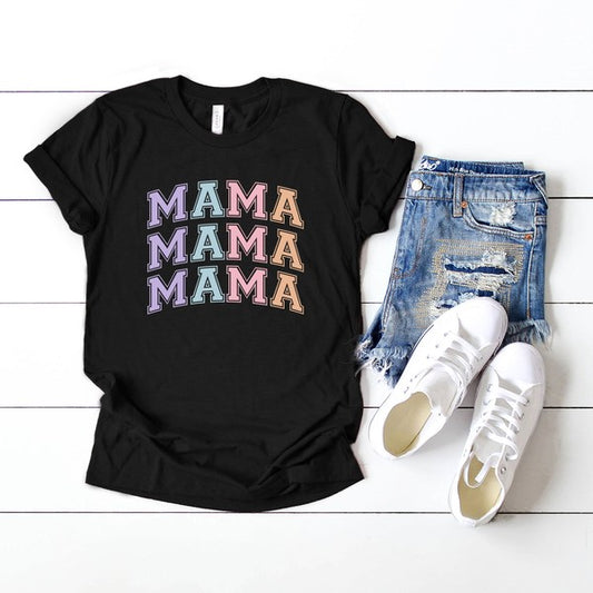 Mama Stacked Curved Colorful Short Sleeve Tee